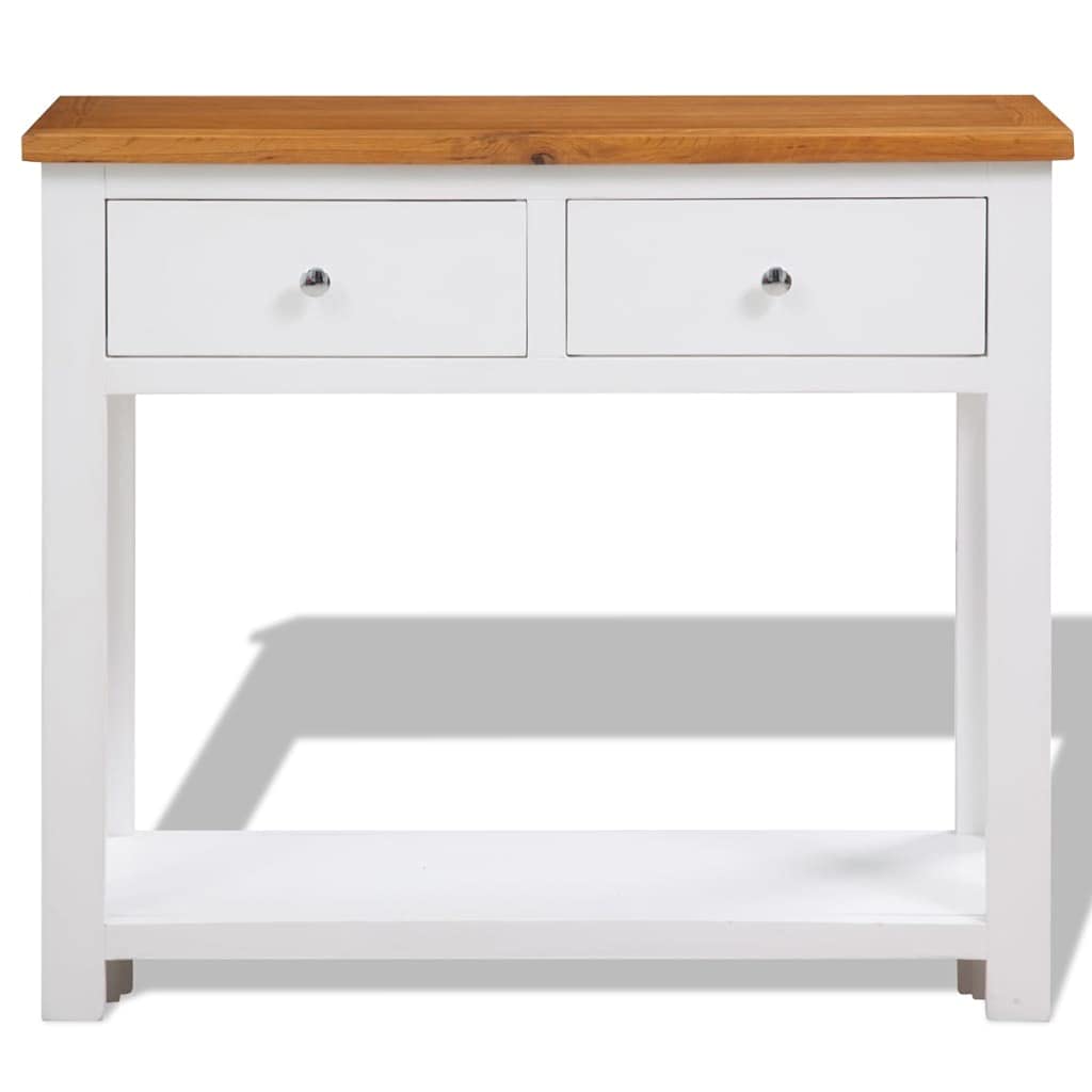 Solid Oak and Acacia Wood Console Table with Two Drawers and Shelf A676