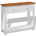 Solid Oak and Acacia Wood Console Table with Two Drawers and Shelf A676