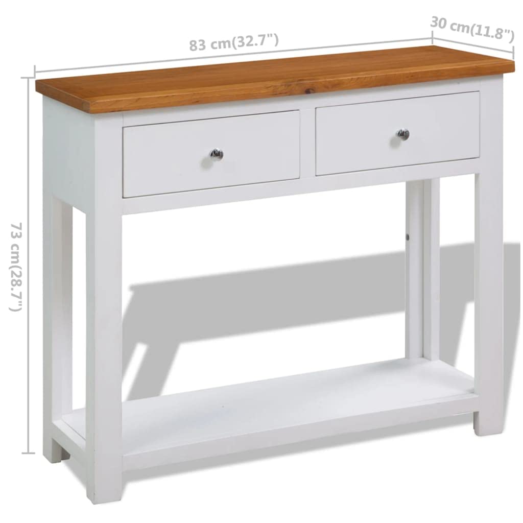 Solid Oak and Acacia Wood Console Table with Two Drawers and Shelf A676