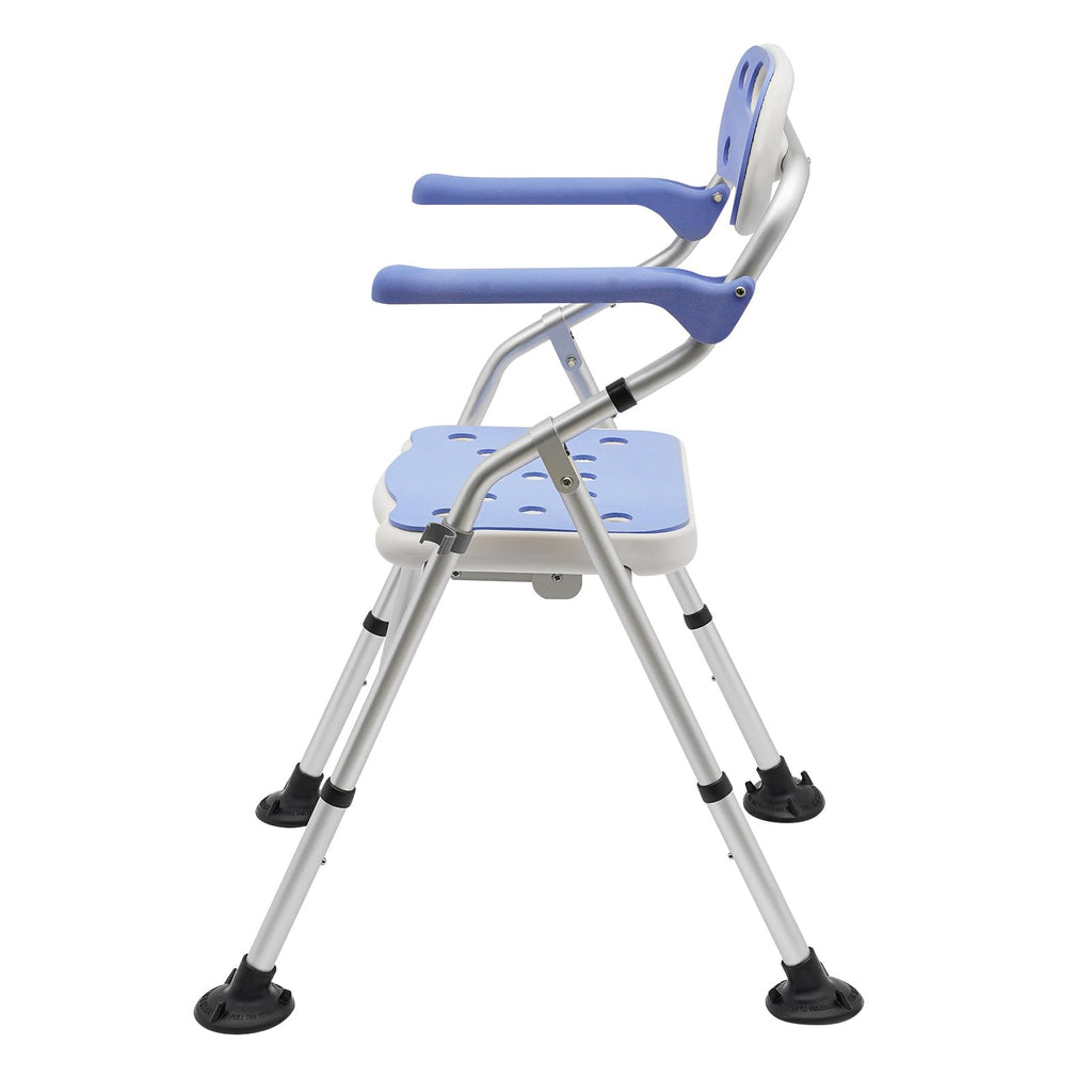 Folding Shower Seat with Arms and Back, Height Adjustable Non-Slip Bath Bench, 330lbs Capacity, Blue R324