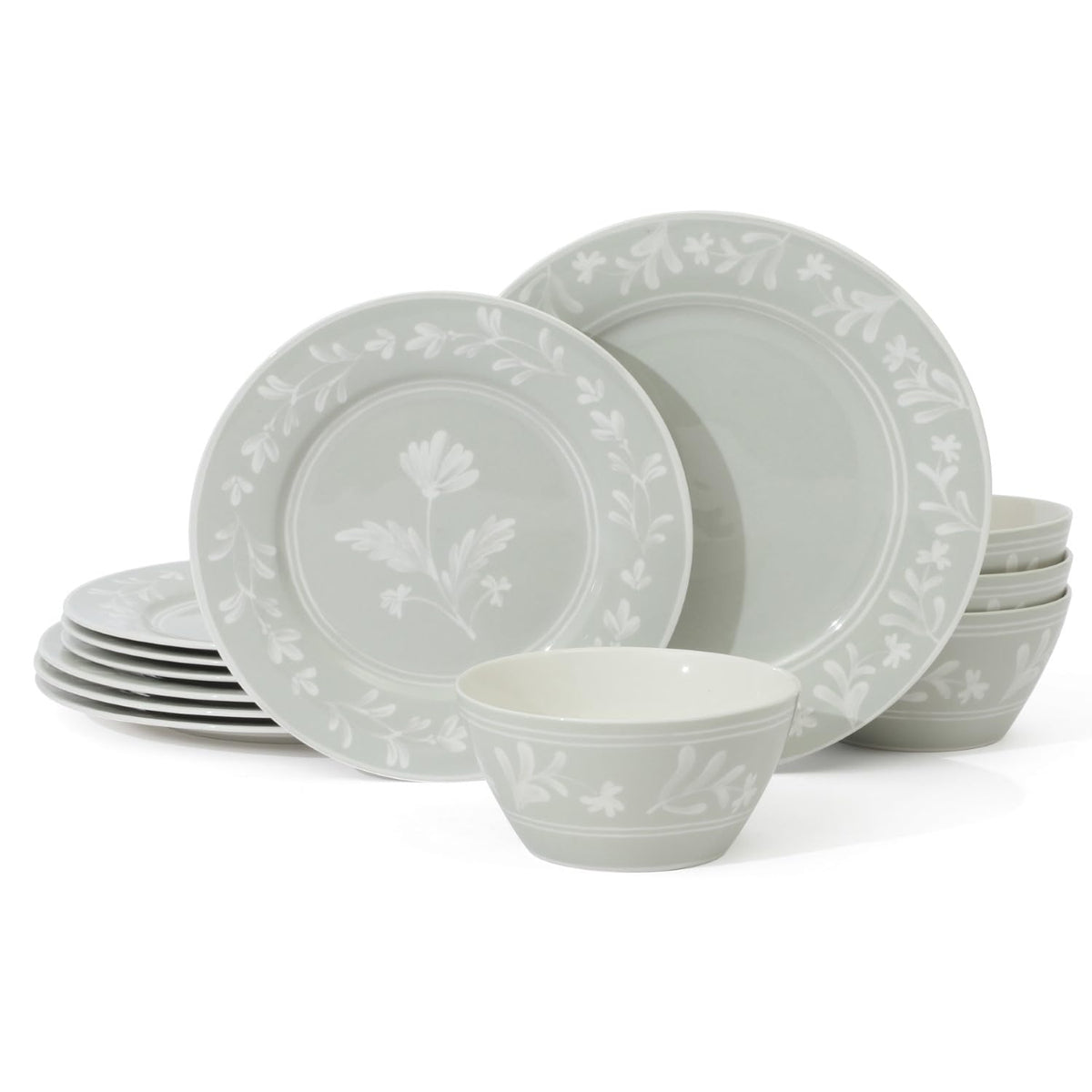 Sage Green 12-Piece Bone China Dinnerware Set X570380