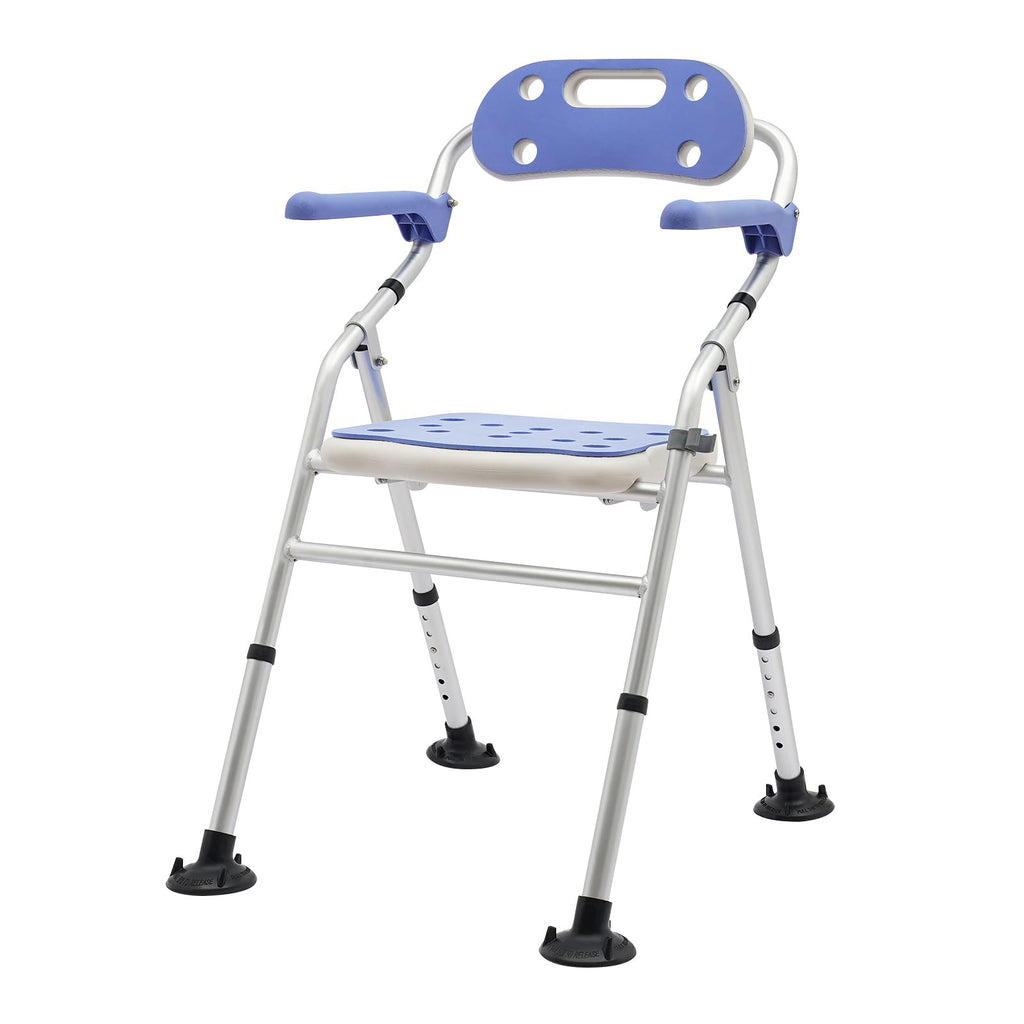Folding Shower Seat with Arms and Back, Height Adjustable Non-Slip Bath Bench, 330lbs Capacity, Blue R324