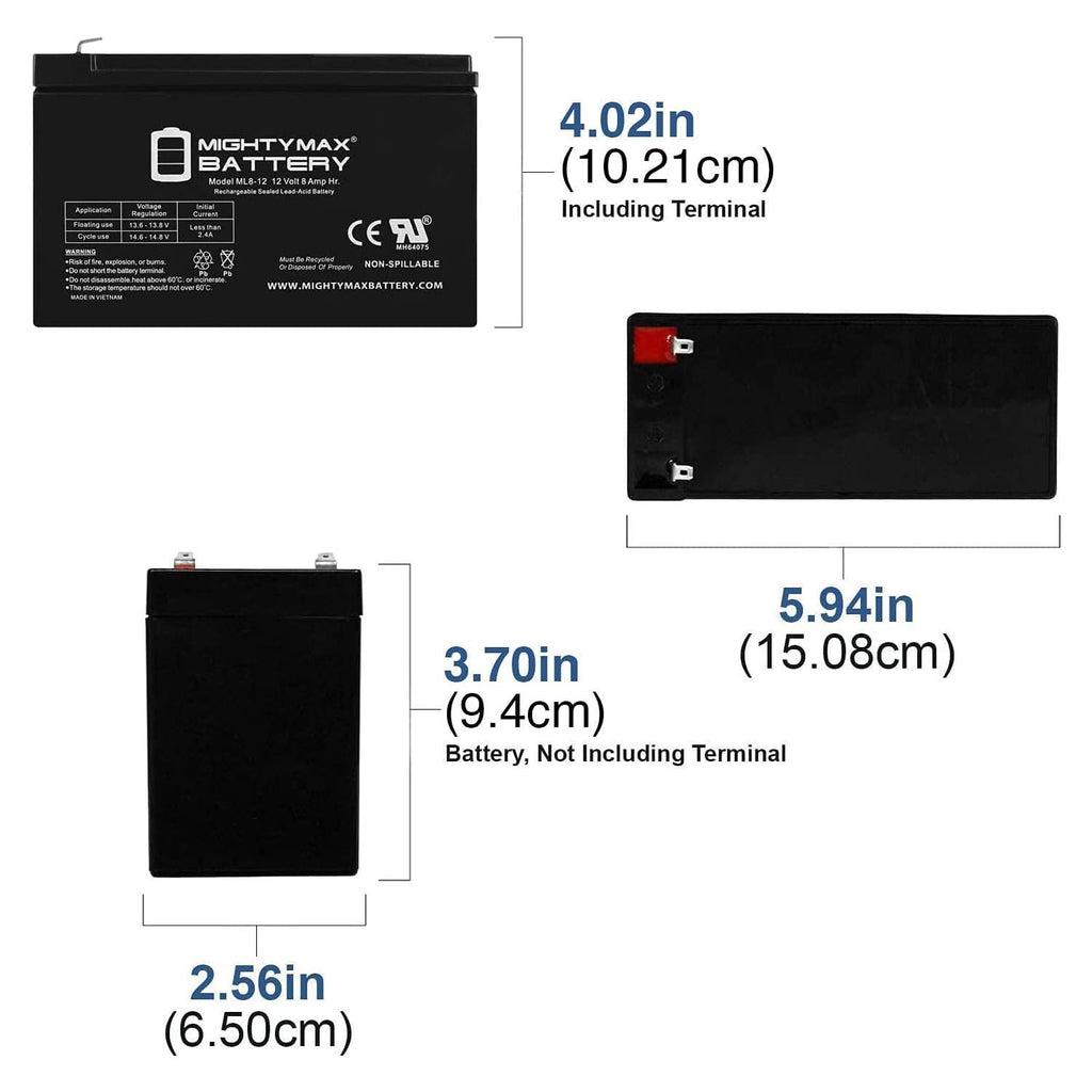 12 Volt 8 AH Rechargeable SLA AGM Battery G27225