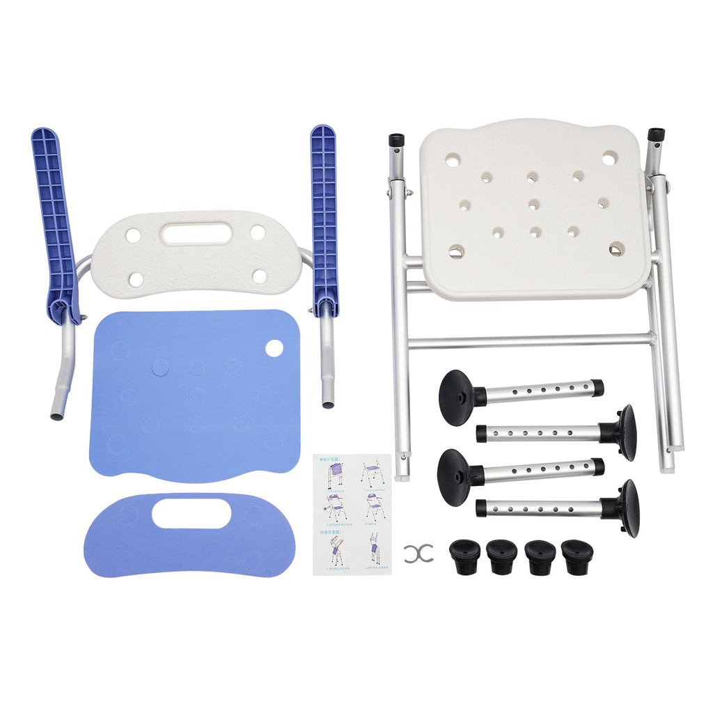 Folding Shower Seat with Arms and Back, Height Adjustable Non-Slip Bath Bench, 330lbs Capacity, Blue R324