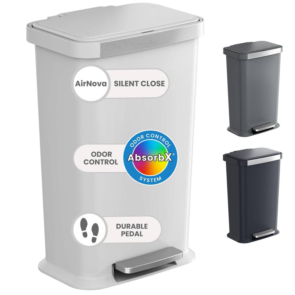 13.2 Gal Step Pedal Kitchen Trash Can with Odor Filter, White Plastic N1259
