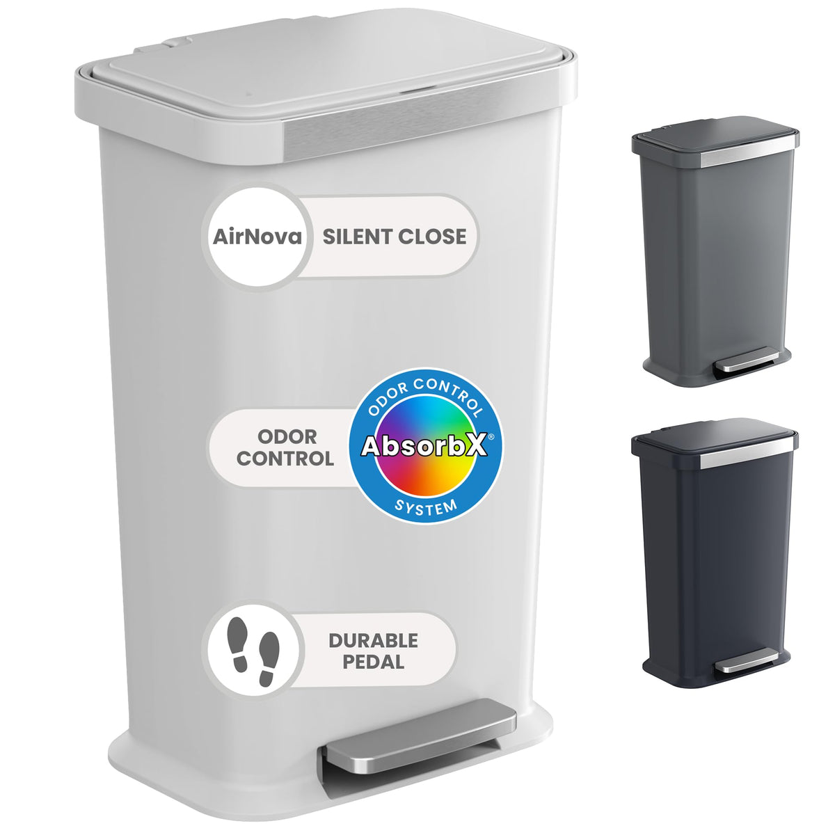 13.2 Gal Step Pedal Kitchen Trash Can with Odor Filter, White Plastic N1259