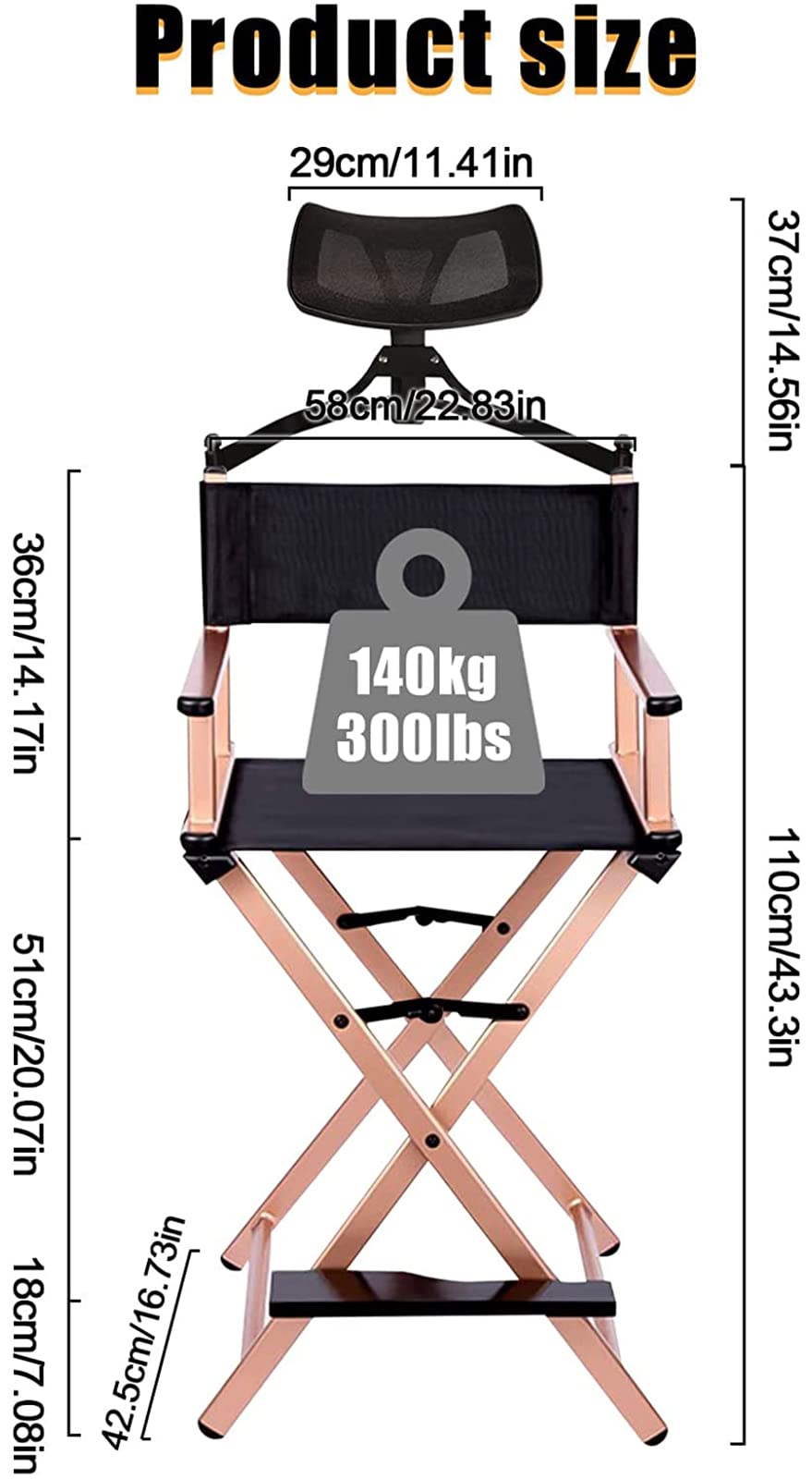 31" Tall Folding Directors Chair with Head Rest J505516