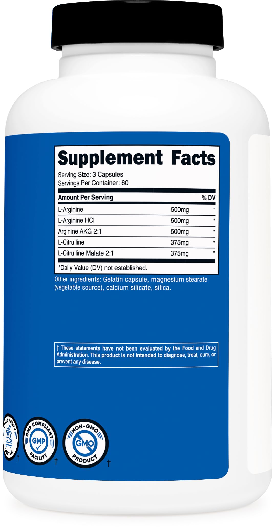 Nitric Oxide Booster 2250mg 180 Capsules Gluten Free E810