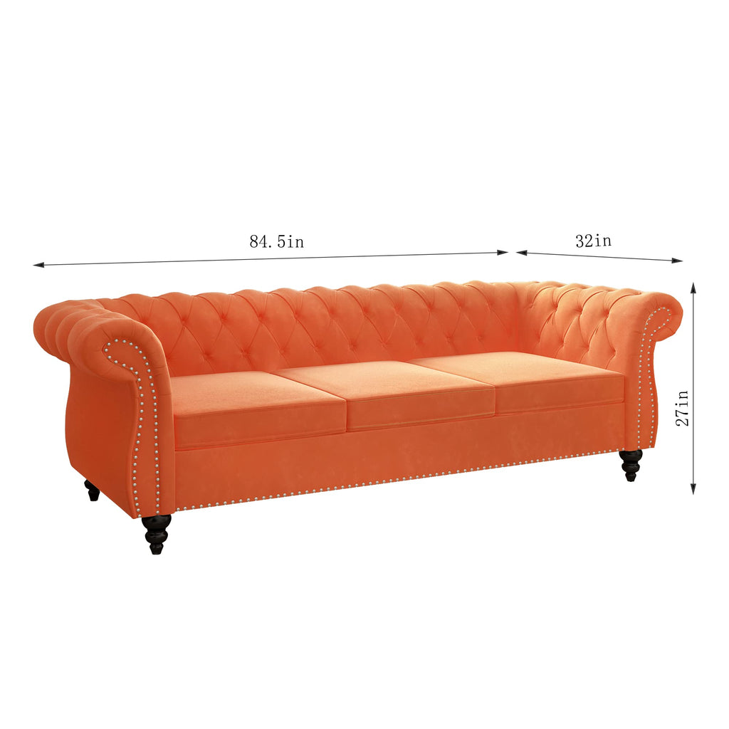 Velvet 3 Seater Tufted Sofa with Rolled Arms F608