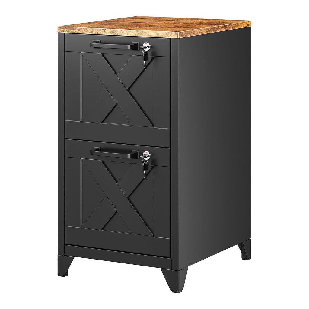 Black 2 Drawer Steel File Cabinet with Lock W41844