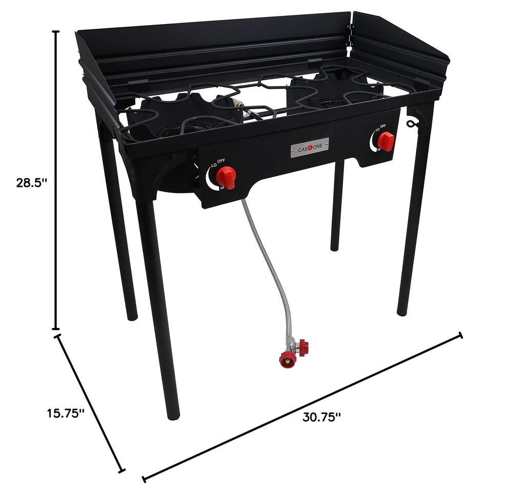 Propane Double Burner Camp Stove with Windscreen and Removable Legs U562