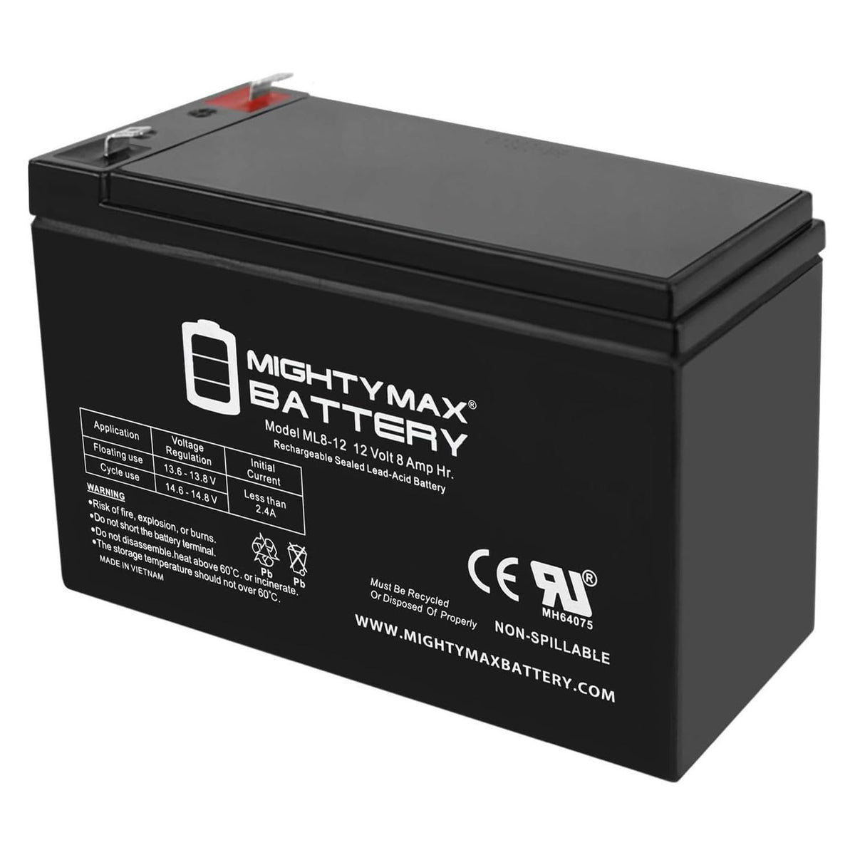 12 Volt 8 AH Rechargeable SLA AGM Battery G27225