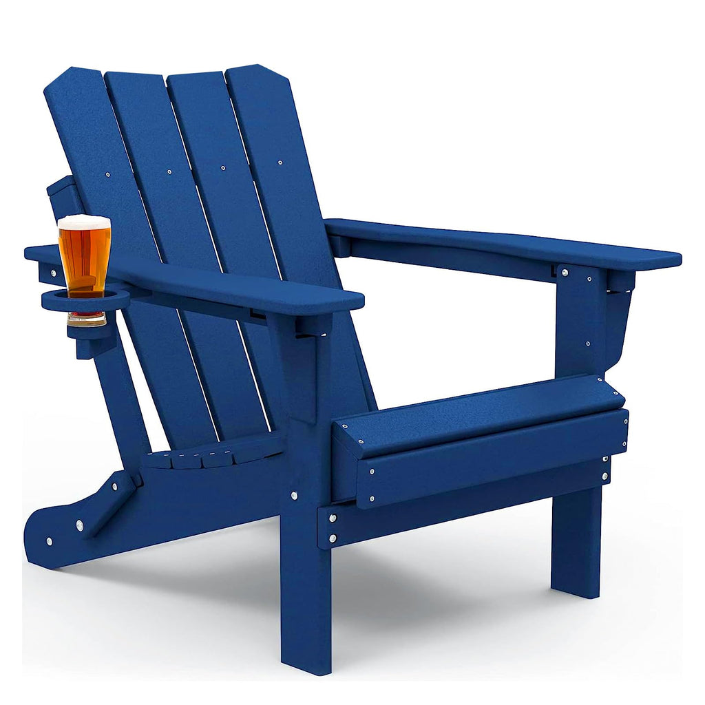 Oversized Folding HDPE Adirondack Chair with Cup Holder, Blue H401675
