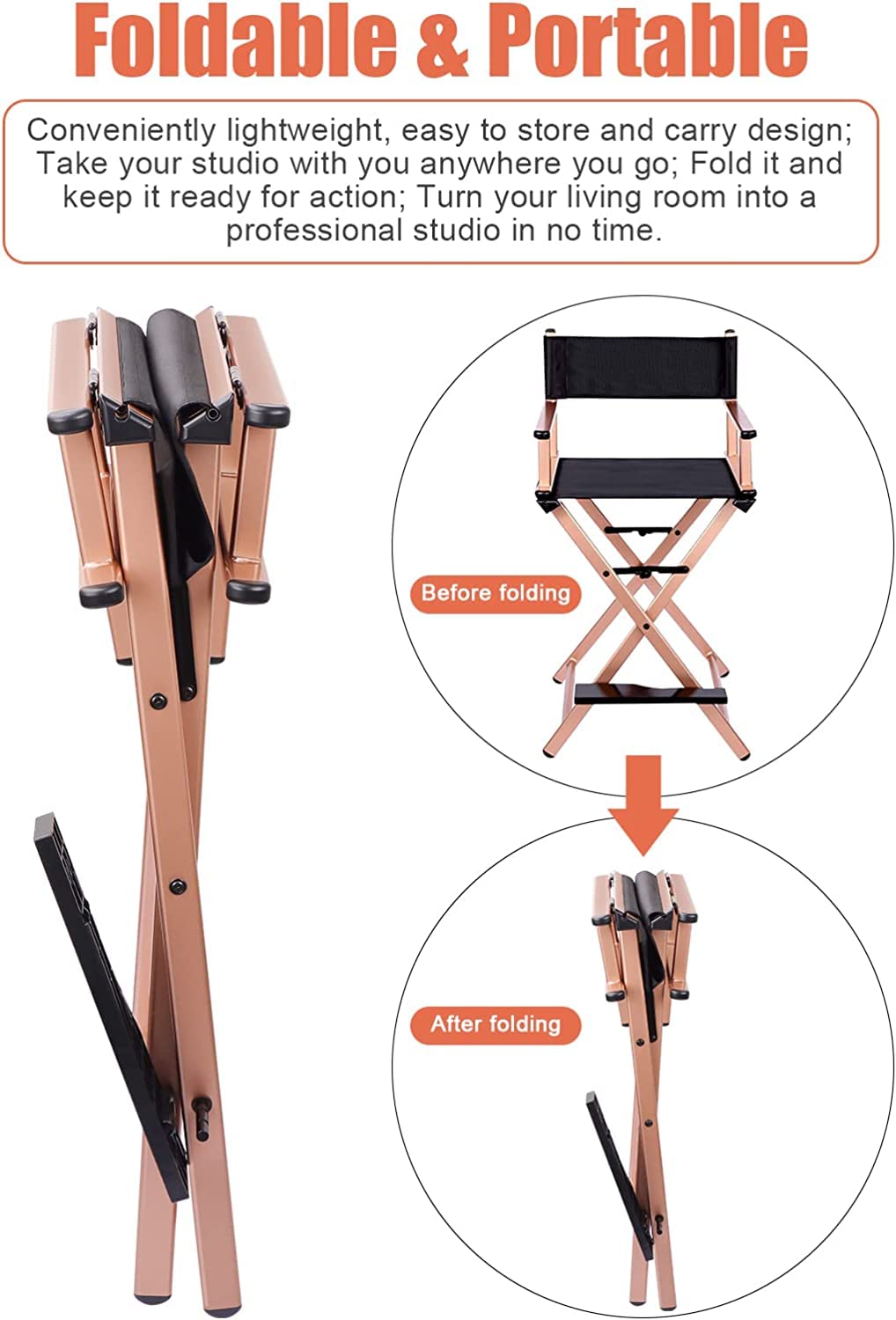 31" Tall Folding Directors Chair with Head Rest J505516