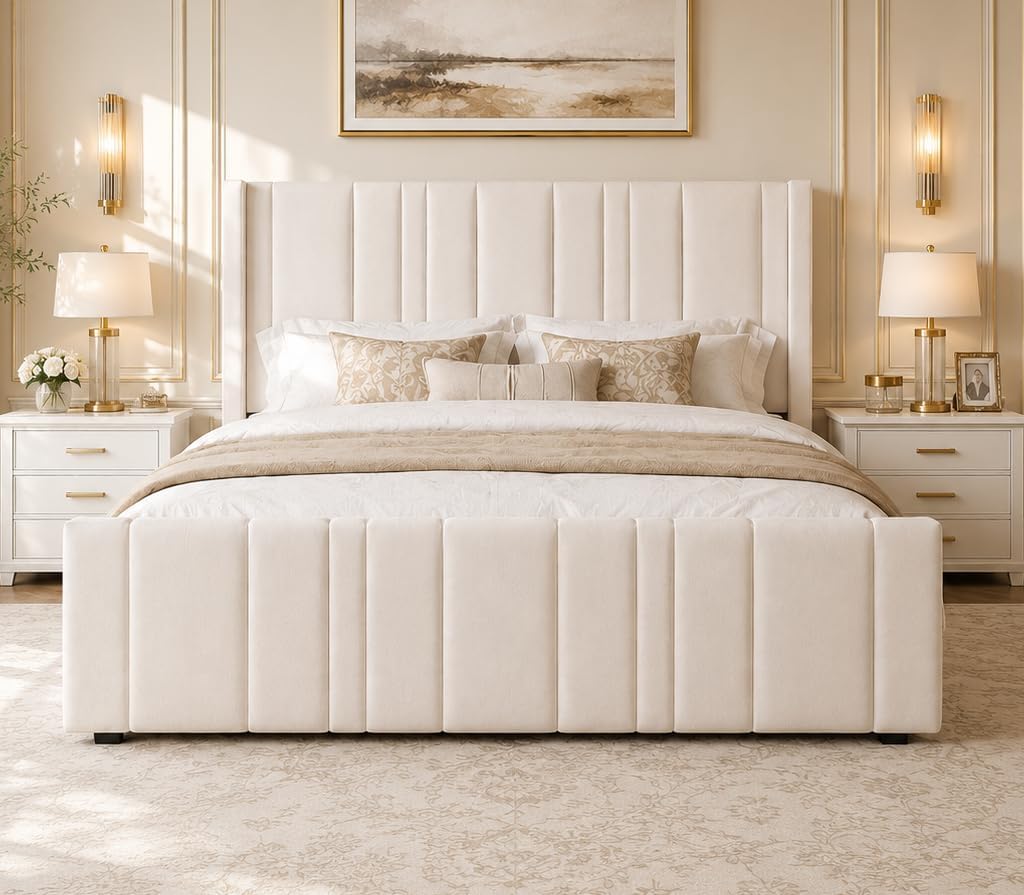 Full Size Velvet Headboard Bed Frame P9655