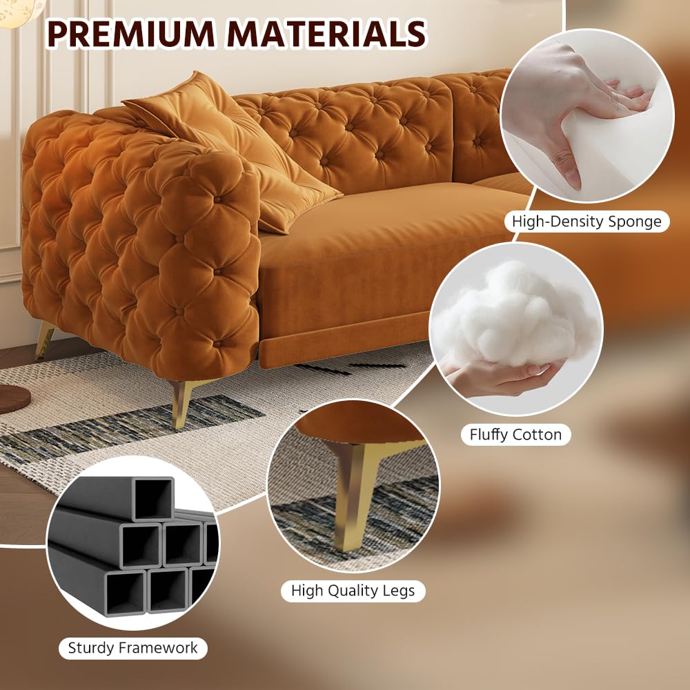 Orange Velvet Convertible Sleeper Sofa with Ottoman M373722