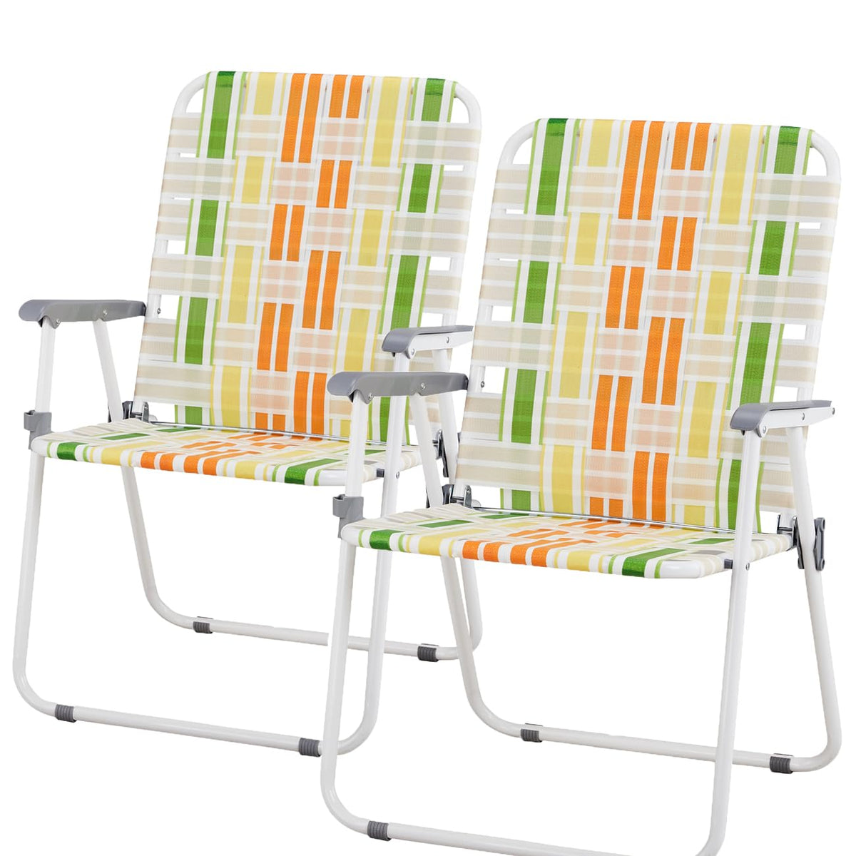Yellow & Green Folding Lawn Chairs Set of 2 D857