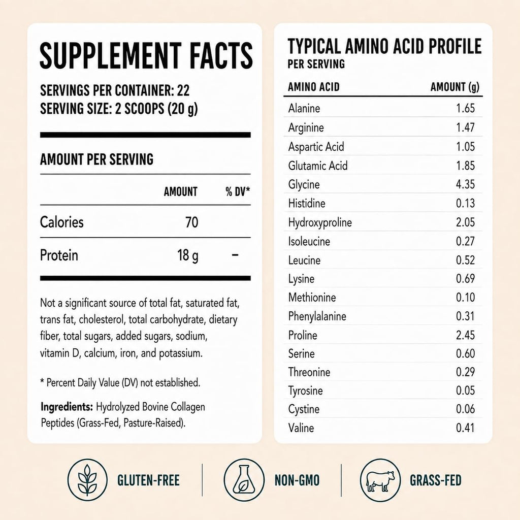 Hydrolyzed Bovine Collagen Peptides Powder, Grass Fed, Unflavored, 16 oz N907337
