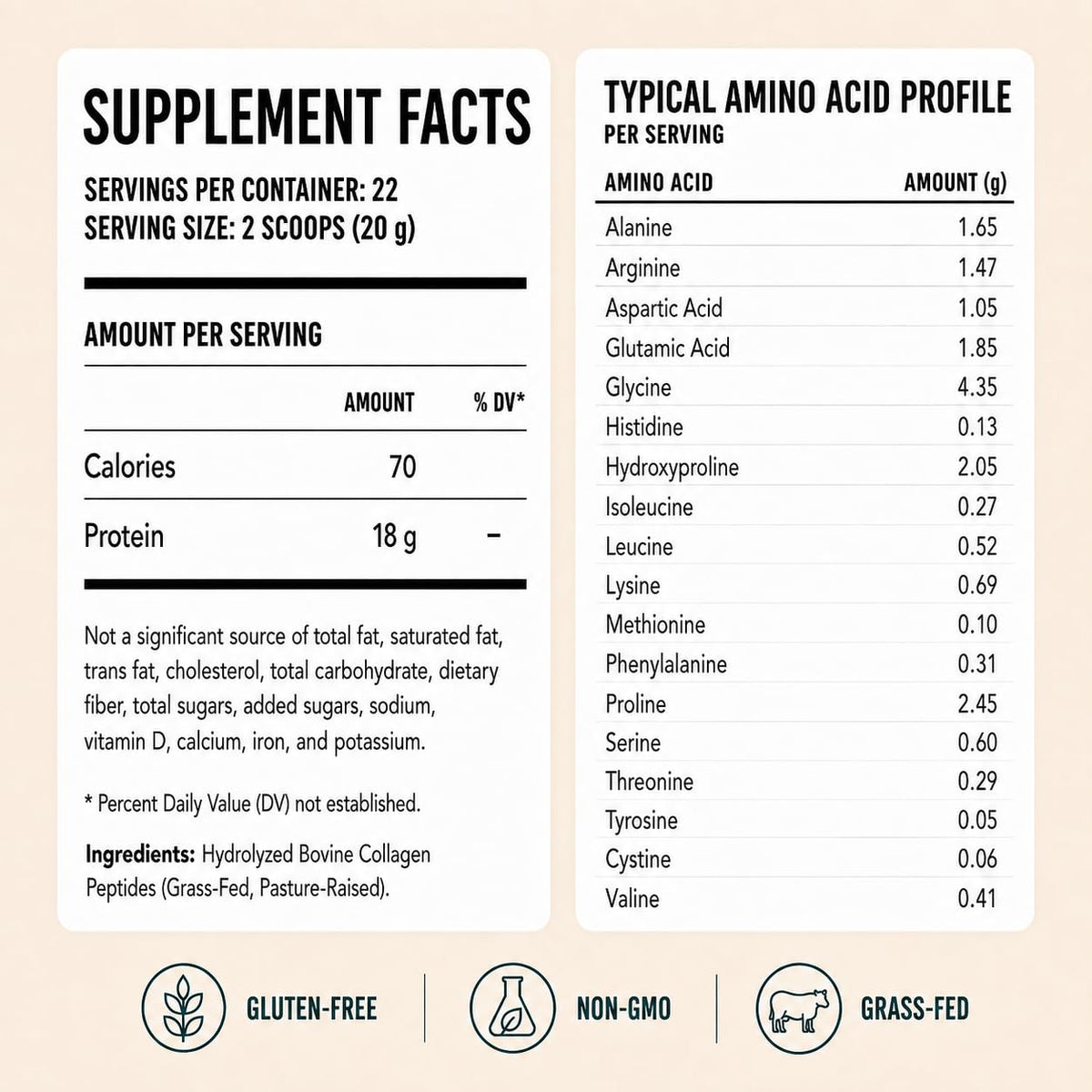 Hydrolyzed Bovine Collagen Peptides Powder, Grass Fed, Unflavored, 16 oz N907337