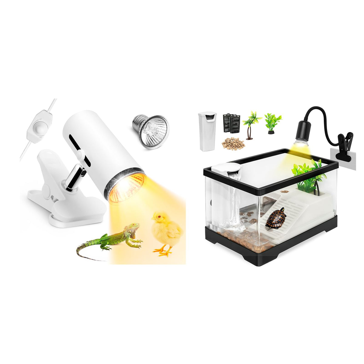 Turtle Tank Kit with Heat Lamp, Filter, UVB Lamp, Plants, Basking Platform H165