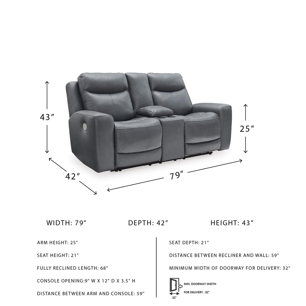 Gray Leather Match Power Reclining Loveseat with Console S1413