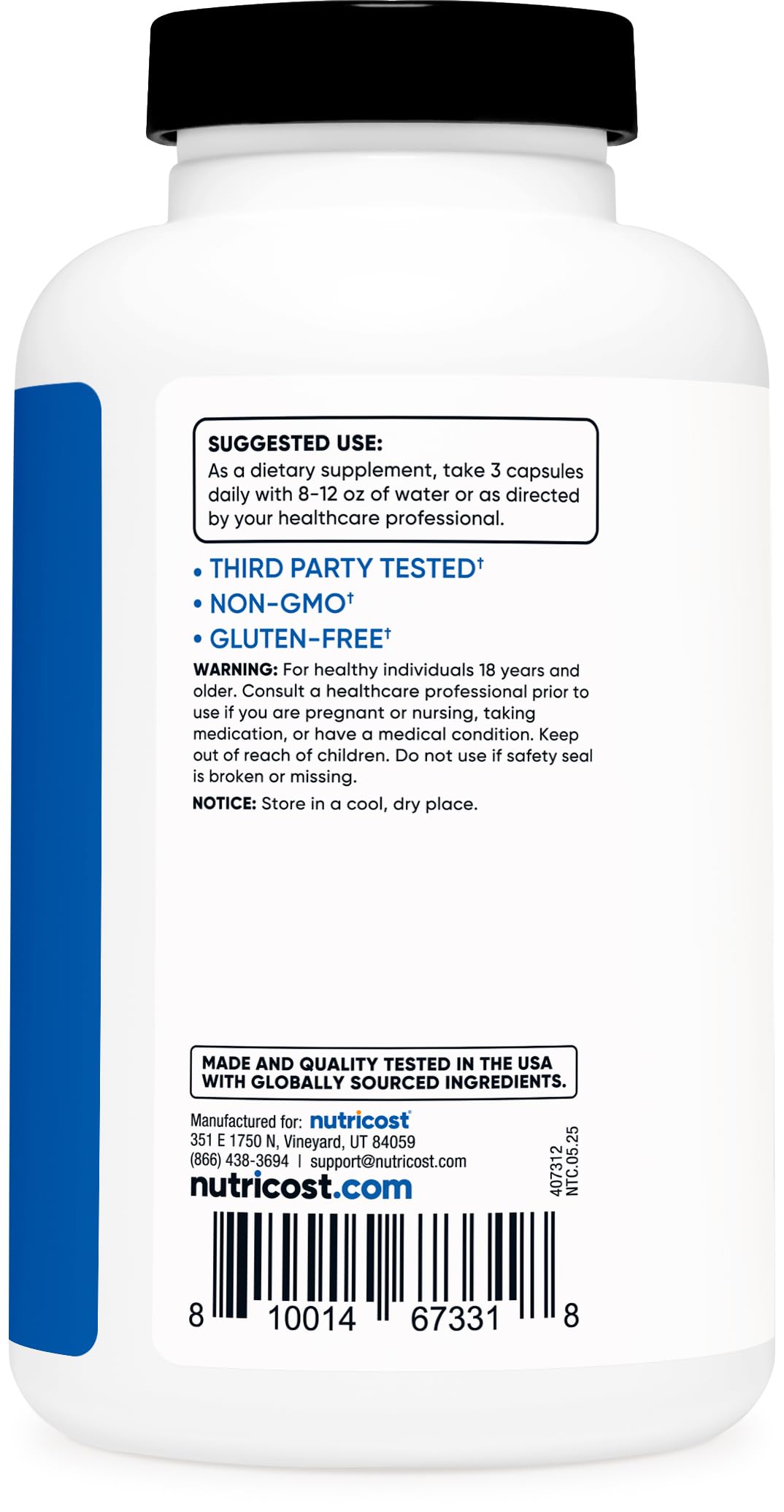 Nitric Oxide Booster 2250mg 180 Capsules Gluten Free E810