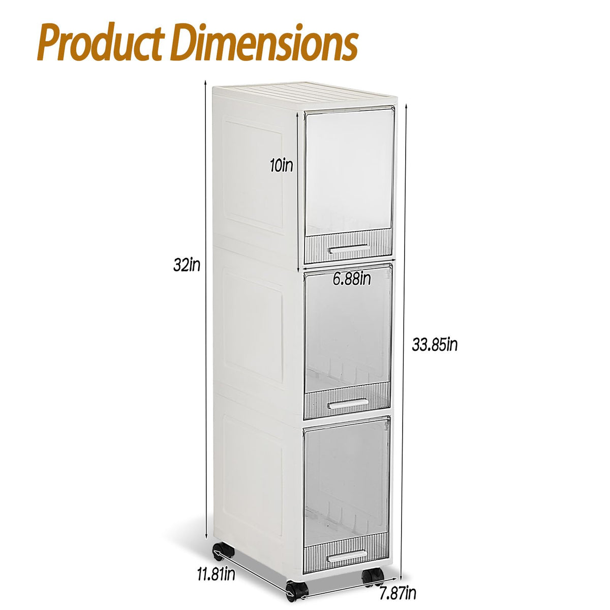 3 Drawer Narrow Plastic Storage Cart with Wheels J70303