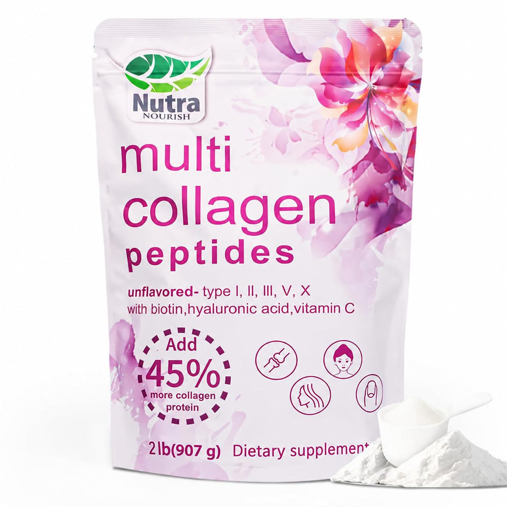 Multi Collagen Peptides Powder, 2LB Type I II III V X Unflavored E901247