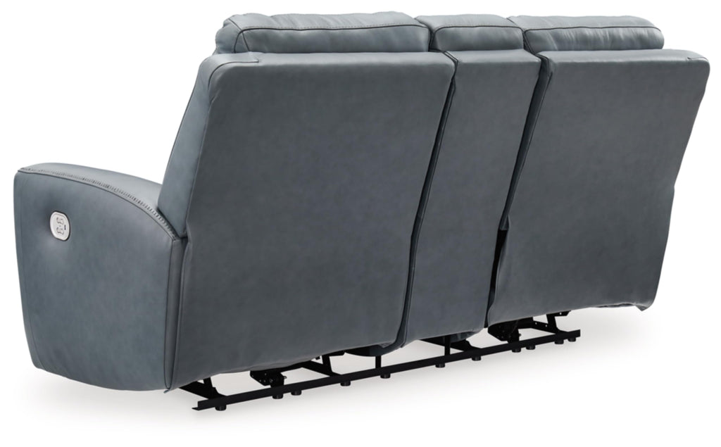 Gray Leather Match Power Reclining Loveseat with Console S1413