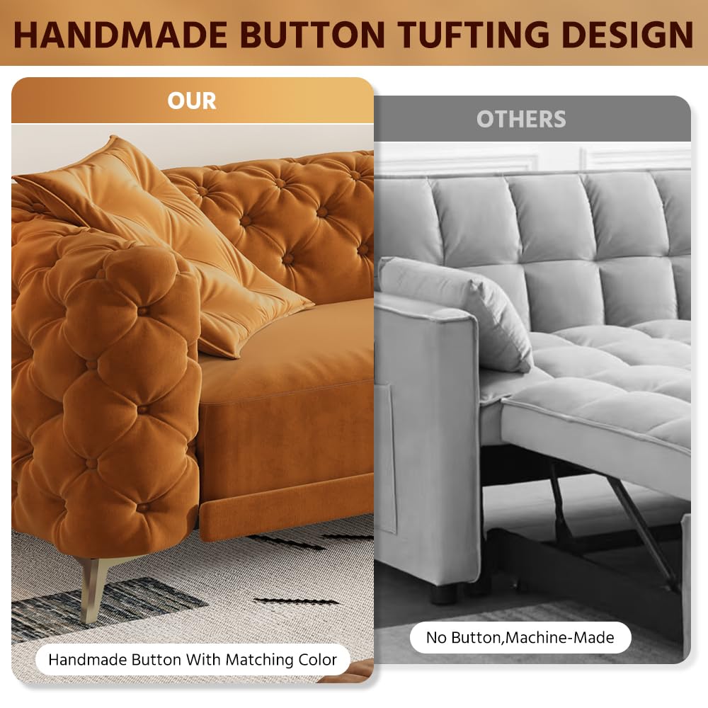 Orange Velvet Convertible Sleeper Sofa with Ottoman M373722