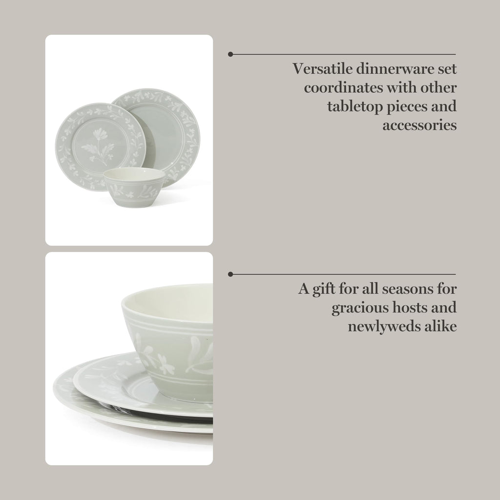 Sage Green 12-Piece Bone China Dinnerware Set X570380