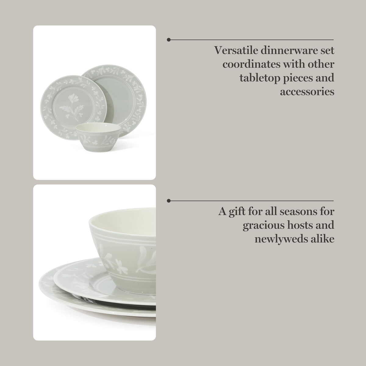 Sage Green 12-Piece Bone China Dinnerware Set X570380