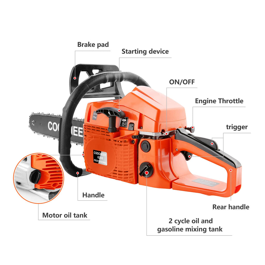 62CC 20 Inch 2-Cycle Gas Chainsaw with Carrying Bag E461514