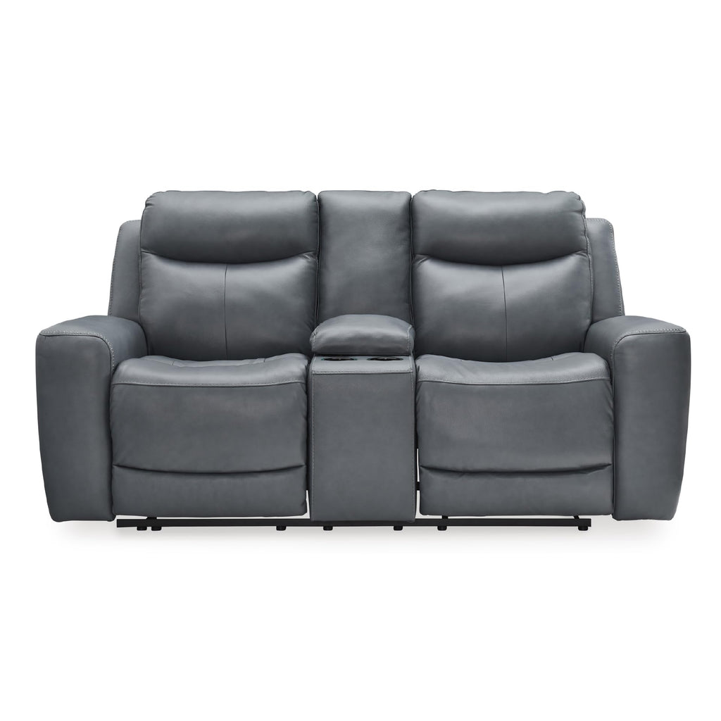 Gray Leather Match Power Reclining Loveseat with Console S1413