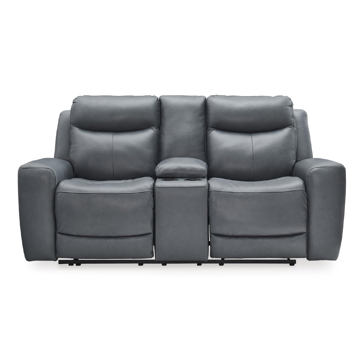 Gray Leather Match Power Reclining Loveseat with Console S1413