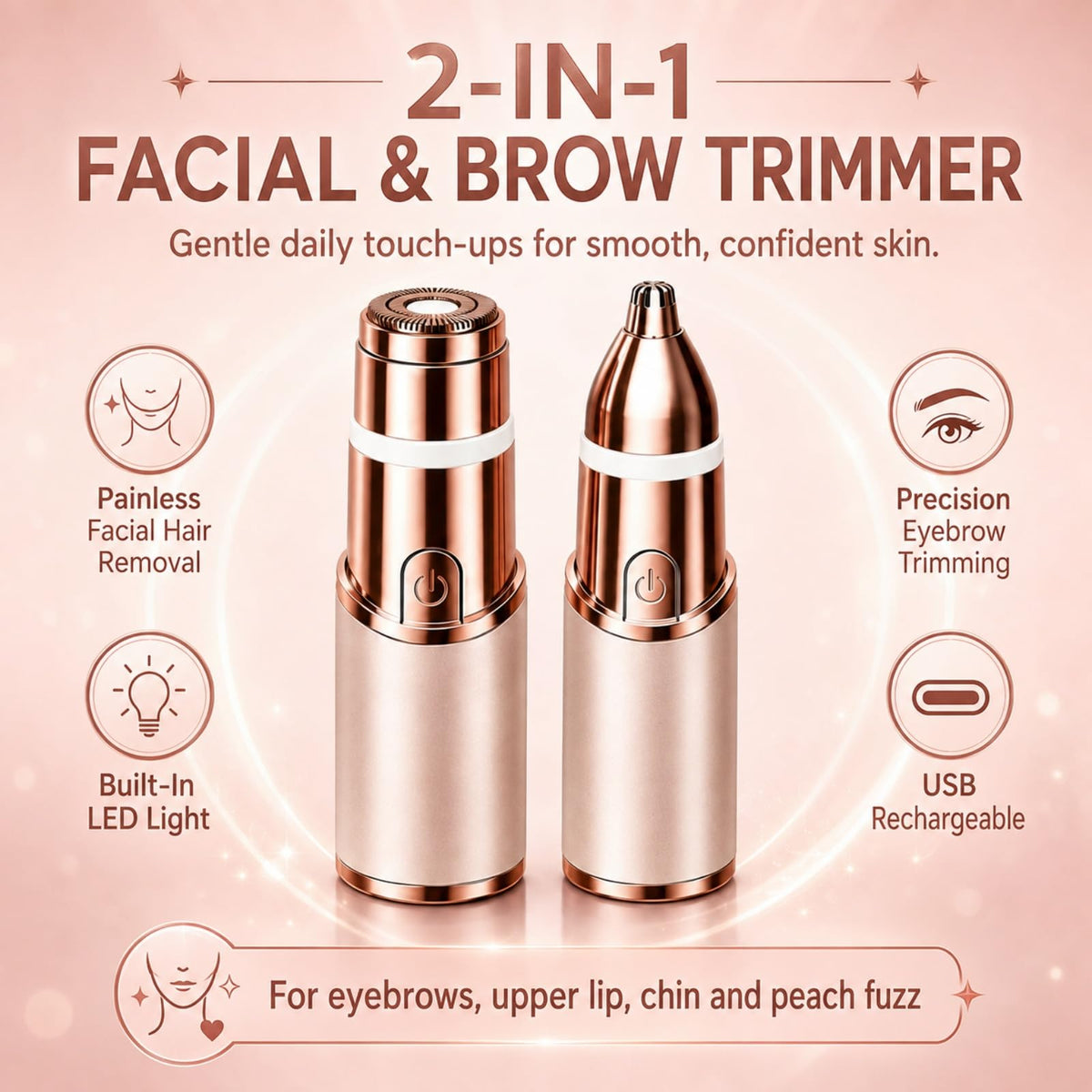 2-in-1 Facial Hair Remover & Eyebrow Trimmer with LED Light L8109