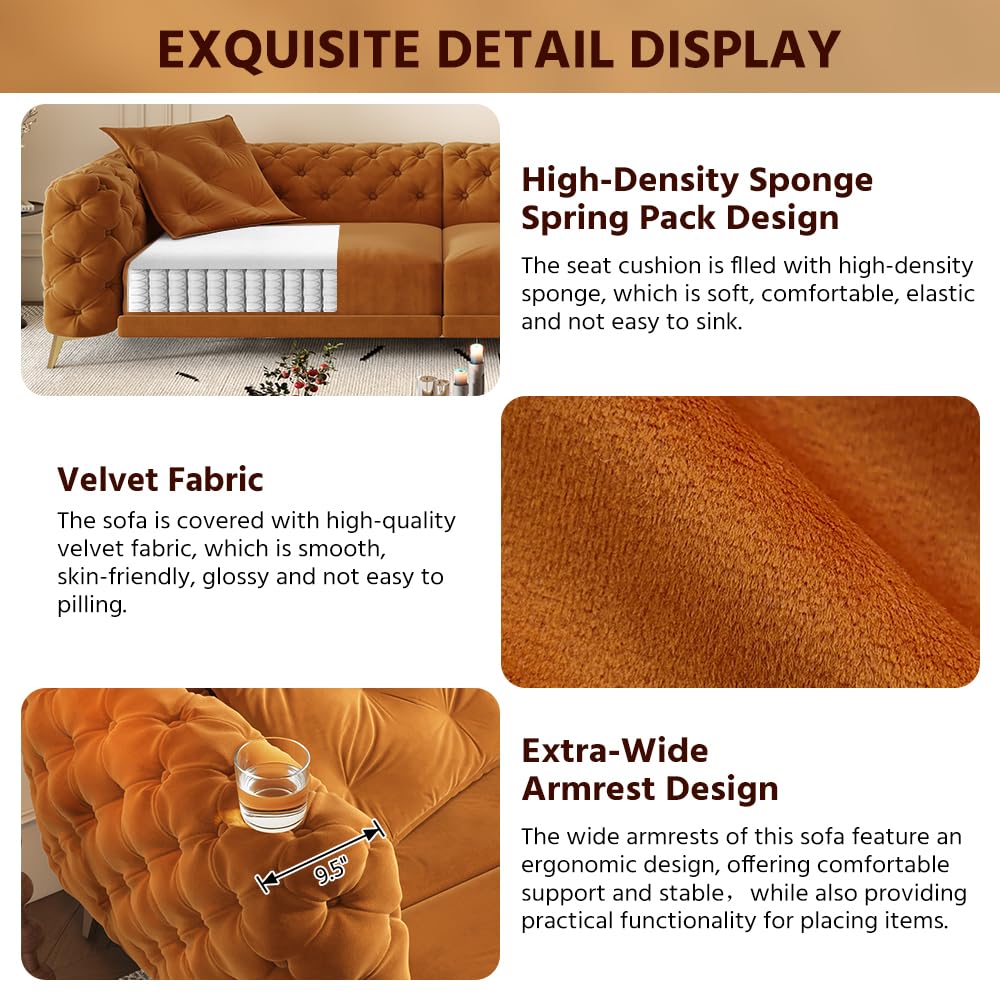Orange Velvet Convertible Sleeper Sofa with Ottoman M373722