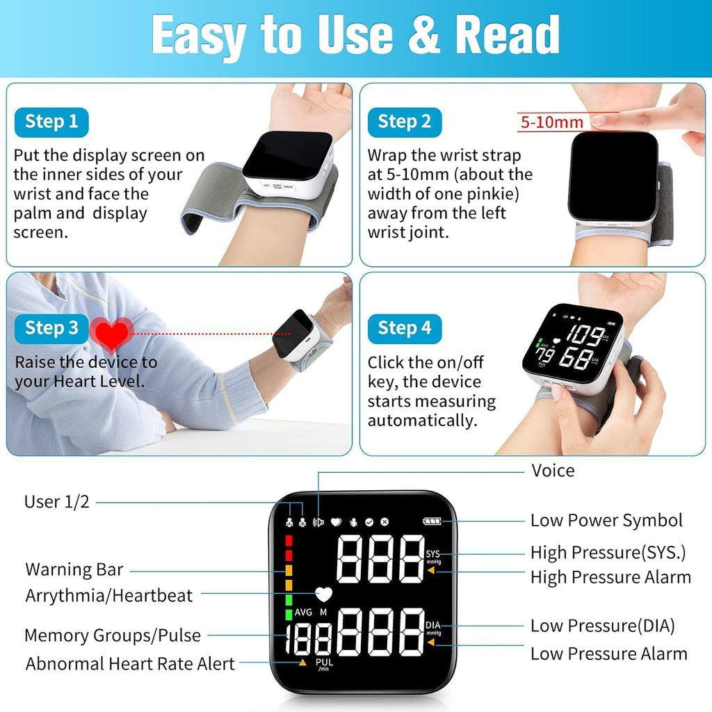 Wrist Blood Pressure Monitor with 90X2 Readings Memory J1246