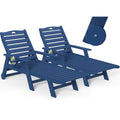 Set of 2 Outdoor Chaise Lounge Chairs with Wheels & Cup Holder A541