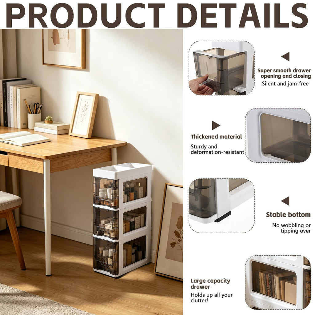 3 Drawer Narrow Plastic Storage Cart with 4 Wheels T95803