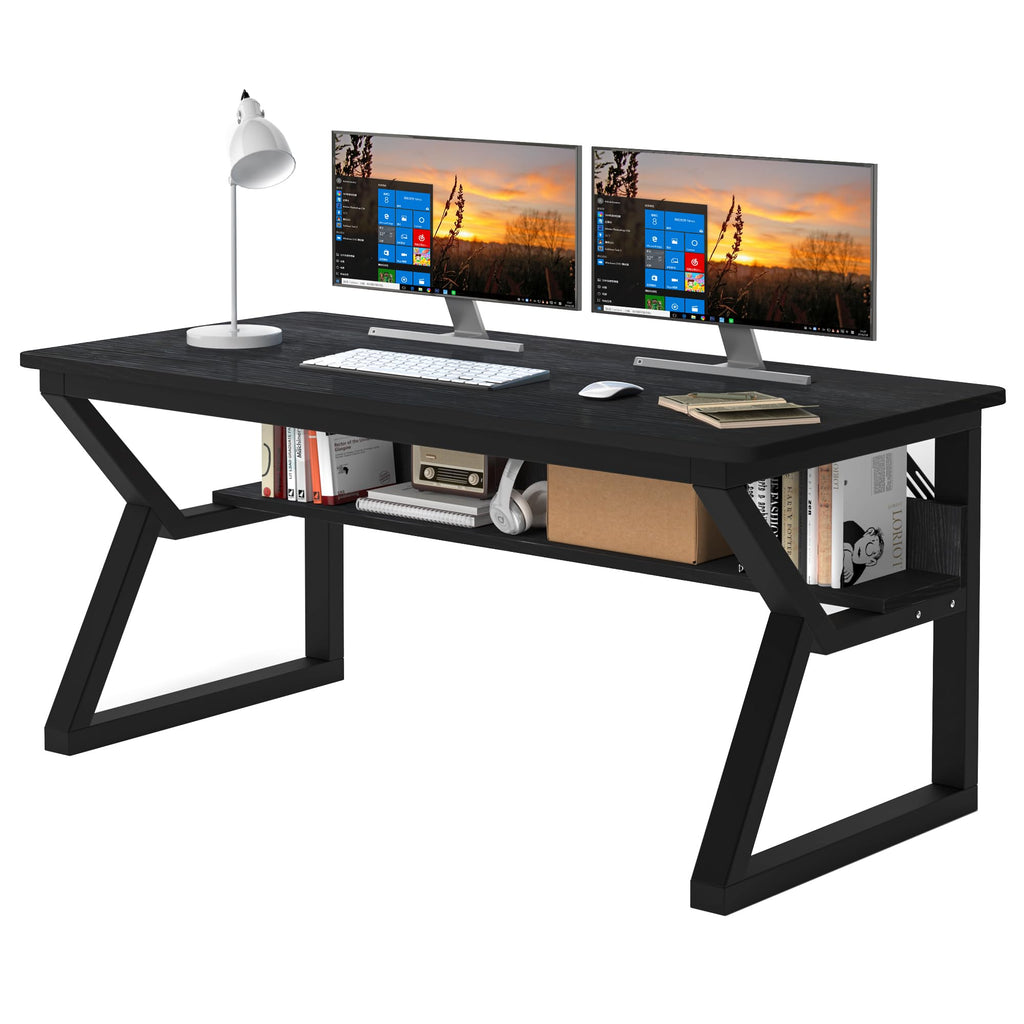 47 inch Black Computer Desk with Storage Shelf P22467