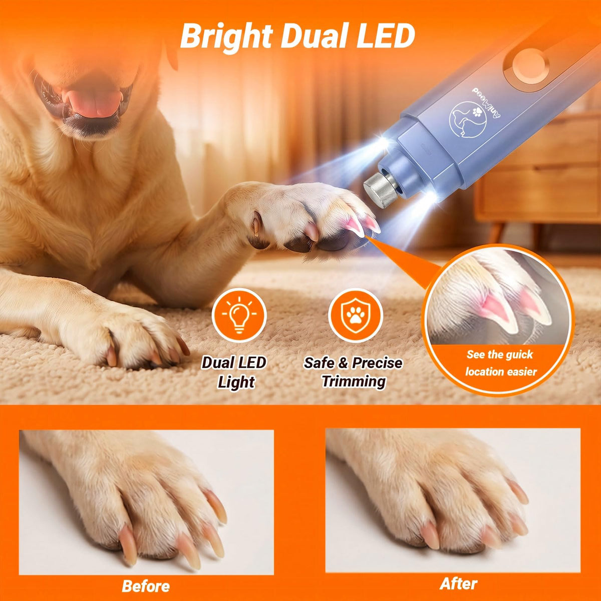 5-Speed Ultra Quiet Dog Nail Grinder with LED Light O663913