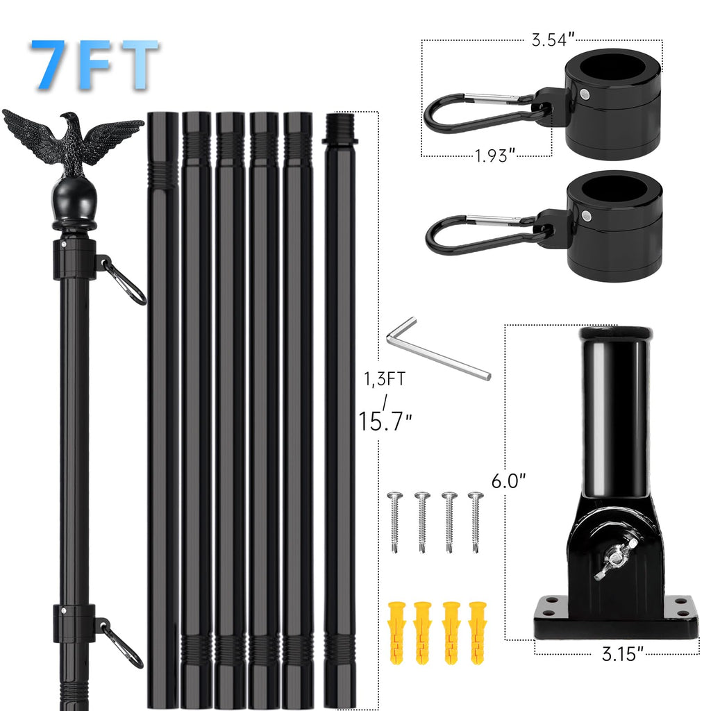 7FT Stainless Steel Flag Pole Kit with Solar Light and Adjustable Bracket Q105