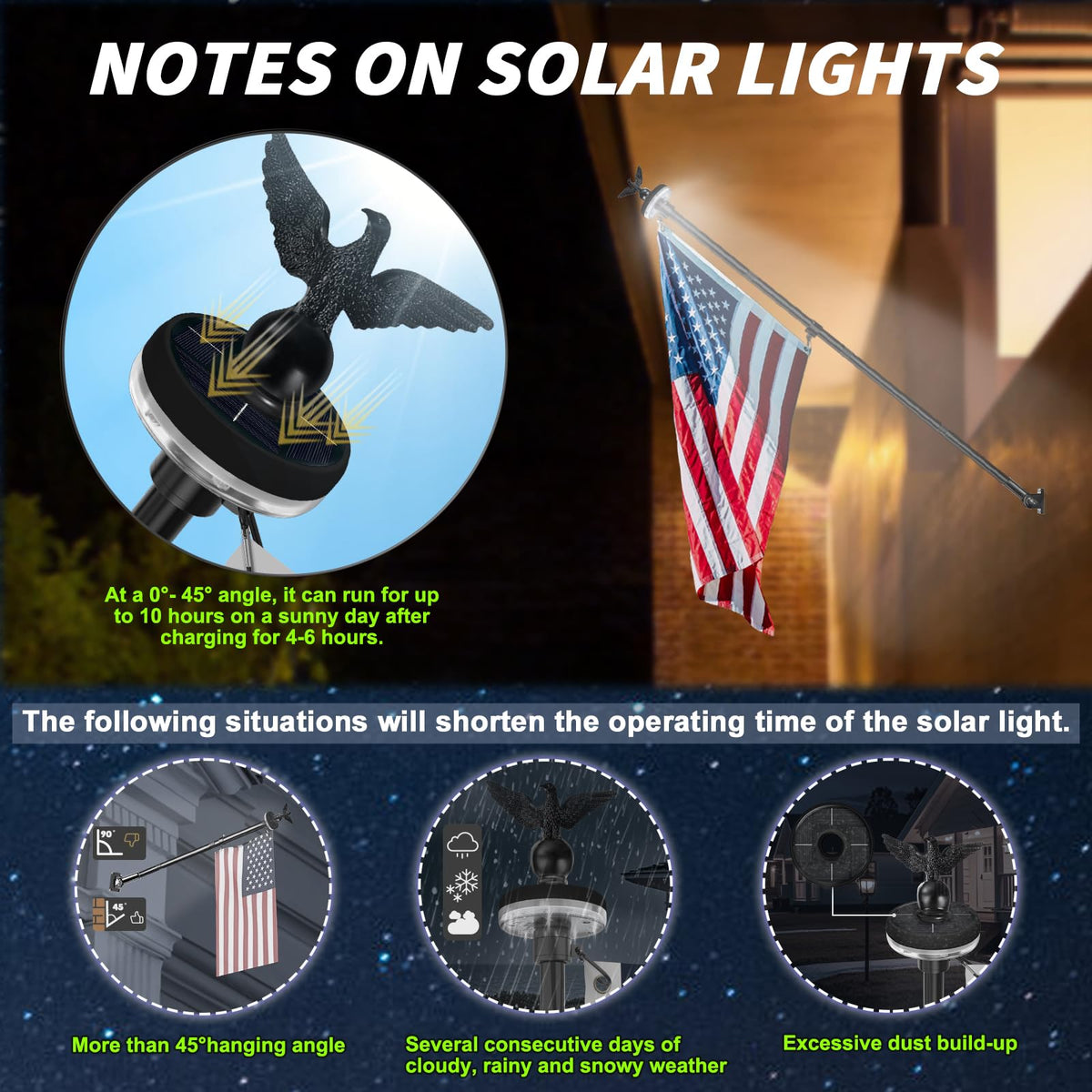 7FT Stainless Steel Flag Pole Kit with Solar Light and Adjustable Bracket Q105