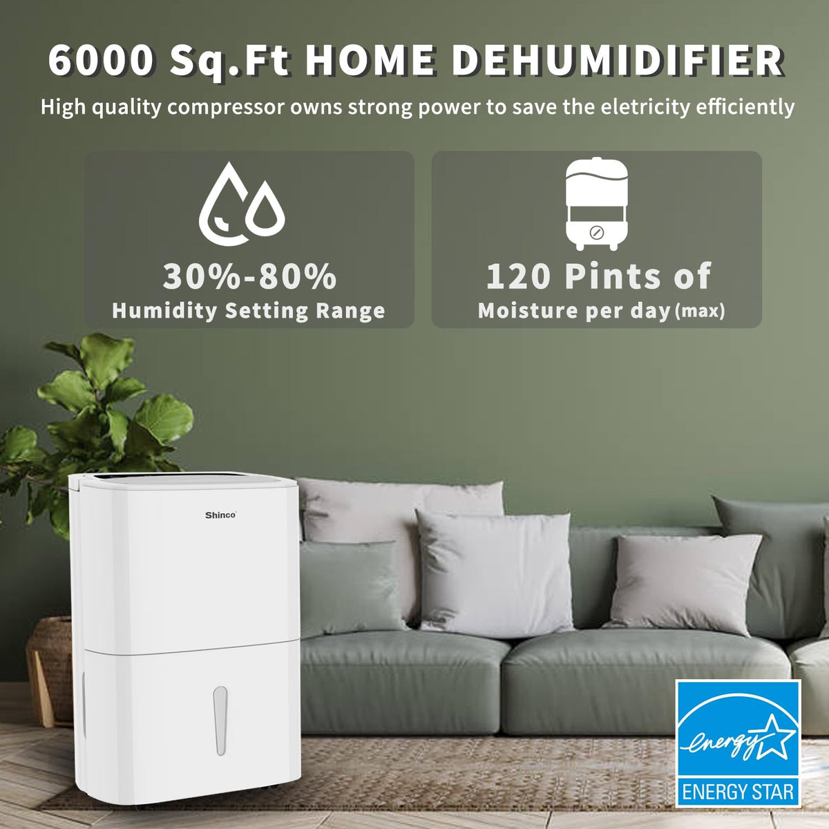 6,000 Sq.Ft Energy Star Dehumidifier with WIFI D923