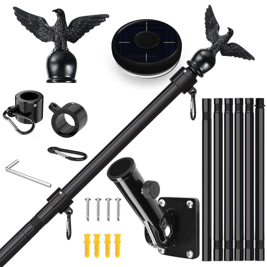 7FT Stainless Steel Flag Pole Kit with Solar Light and Adjustable Bracket Q105