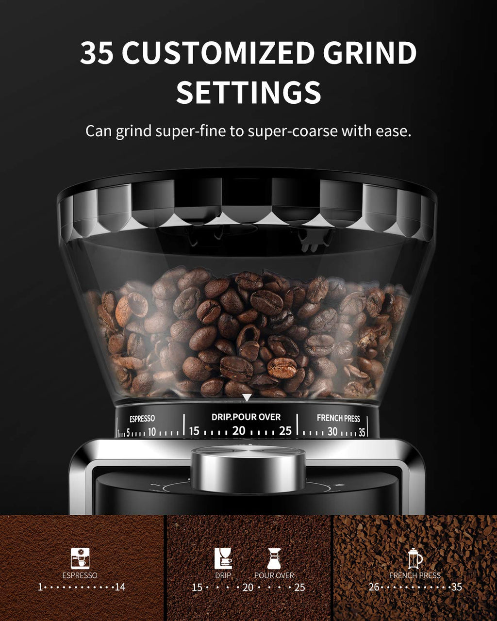 Conical Burr Electric Coffee Grinder 35 Settings Black Y88921