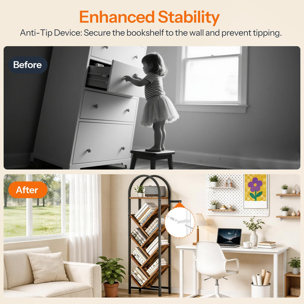8-Tier Arched Bookshelf with Metal Frame O3964
