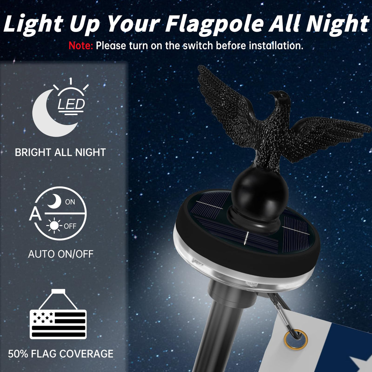 7FT Stainless Steel Flag Pole Kit with Solar Light and Adjustable Bracket Q105