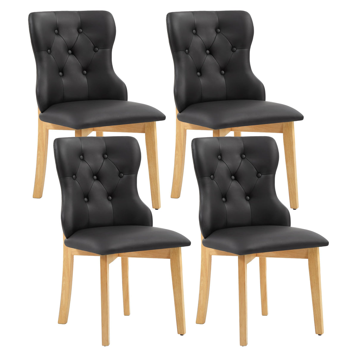 Black Upholstered Dining Chairs Set of 4 PU Leather E4040